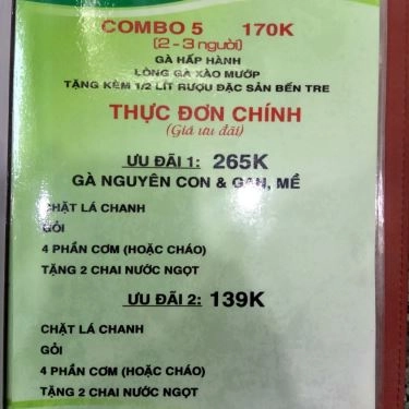 Thực đơn- Quán Ăn Gà Ta Bến Tre - Cháo, Gỏi & Lẩu