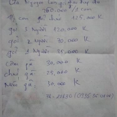 Thực đơn- Quán Ăn Gà Ta Hội An - Lý Chiêu Hoàng