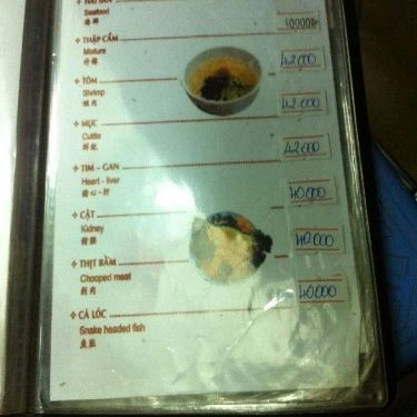 Thực đơn- Quán Ăn Gà Tiềm Vinh Hòa