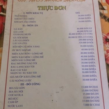 Thực đơn- Quán Ăn Gà Tươi Mạch Hoạch - Đại Đồng