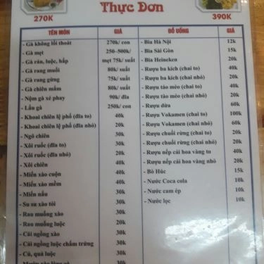 Thực đơn- Quán Ăn Gà Tươi Mạnh Hoạch - Ngọc Lâm