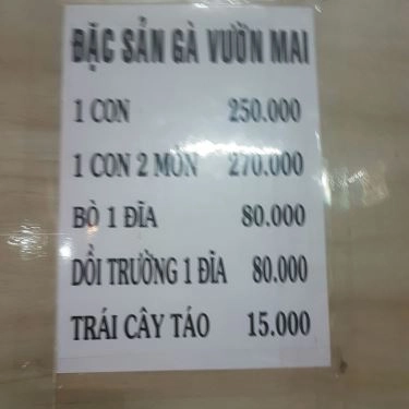 Thực đơn- Quán Ăn Gà Vườn Mai - Đặc Sản Gà