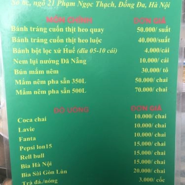 Thực đơn- Quán Ăn Gạch Quán - Bánh Tráng Cuốn Thịt Heo