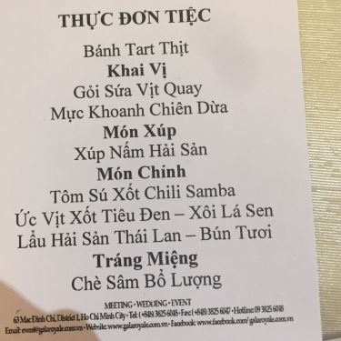 Thực đơn- Nhà Hàng Gala Royale - Tiệc Cưới & Hội Nghị