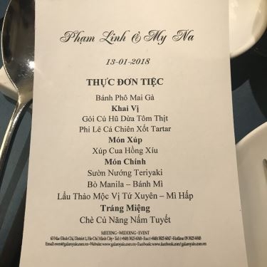 Thực đơn- Nhà Hàng Gala Royale - Tiệc Cưới & Hội Nghị