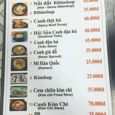 Thực đơn- Quán Ăn Korean Restaurant – Ẩm Thực Hàn Quốc