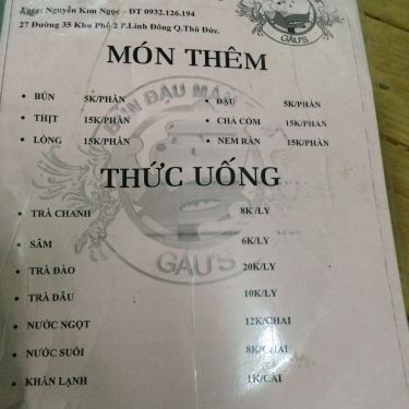 Thực đơn- Quán Ăn Gấu's - Bún Đậu Mắm Tôm