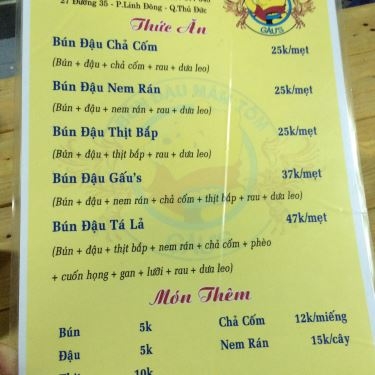 Thực đơn- Quán Ăn Gấu's - Bún Đậu Mắm Tôm