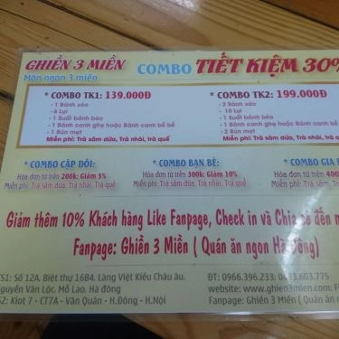 Thực đơn- Quán Ăn Ghiền 3 Miền - Nguyễn Văn Lộc
