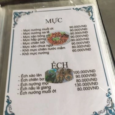 Thực đơn- Quán Ăn Gia Bảo - Câu Cá Giải Trí