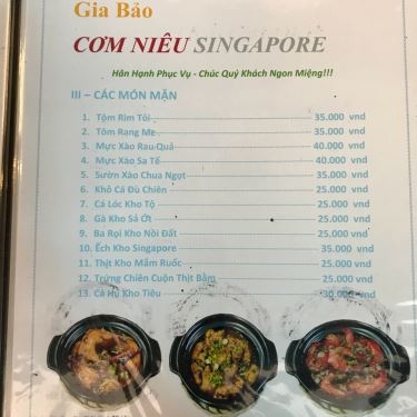 Thực đơn- Nhà Hàng Gia Bảo - Cơm Niêu Singapore