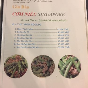 Thực đơn- Nhà Hàng Gia Bảo - Cơm Niêu Singapore