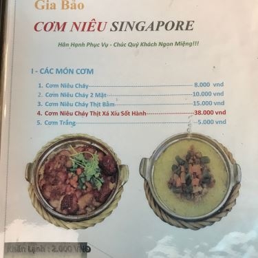 Thực đơn- Nhà Hàng Gia Bảo - Cơm Niêu Singapore