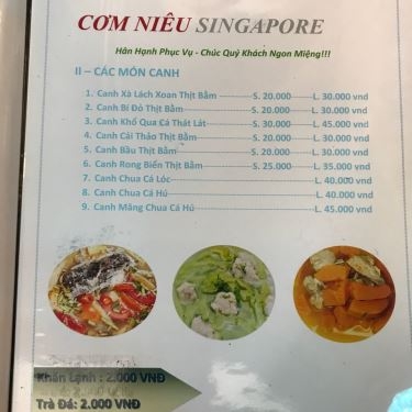 Thực đơn- Nhà Hàng Gia Bảo - Cơm Niêu Singapore