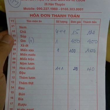 Thực đơn- Quán Ăn Giang Giang - Các Món Ăn Từ Lươn