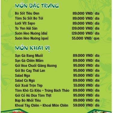 Thực đơn- Nhà Hàng Giáng Hương Restaurant - Món Việt