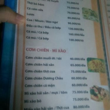 Thực đơn- Quán Ăn Gió Biển Quán - Hải Sản Bình Dân