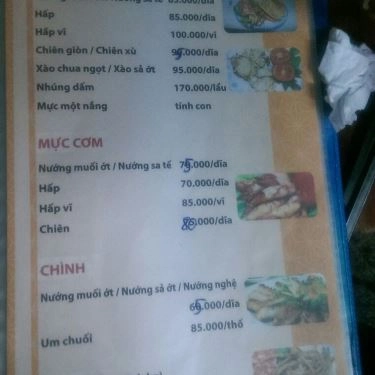 Thực đơn- Quán Ăn Gió Biển Quán - Hải Sản Bình Dân