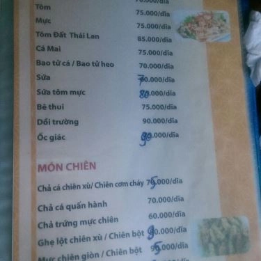 Thực đơn- Quán Ăn Gió Biển Quán - Hải Sản Bình Dân