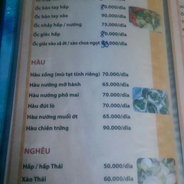 Thực đơn- Quán Ăn Gió Biển Quán - Hải Sản Bình Dân