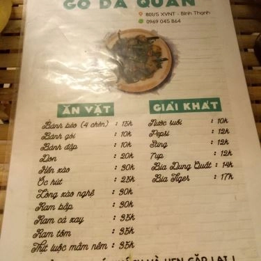 Thực đơn- Quán Ăn Gò Da Quán - Đặc Sản Miền Trung