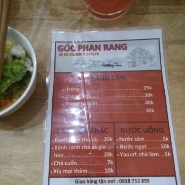 Thực đơn- Quán Ăn Góc Phan Rang - Chuyên Các Món Đặc Sản Phan Rang