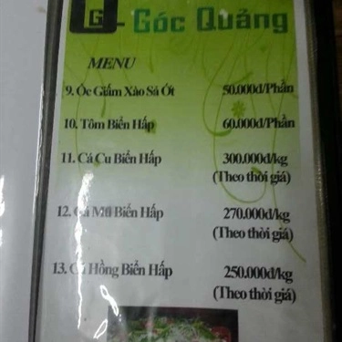 Thực đơn- Quán Ăn Góc Quảng - Ẩm Thực Quảng Nam
