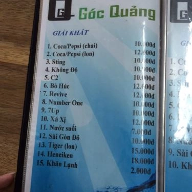 Thực đơn- Quán Ăn Góc Quảng - Ẩm Thực Quảng Nam