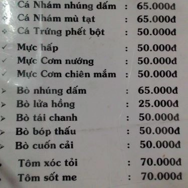 Thực đơn- Quán Ăn Gỏi Cá Bà Mỳ