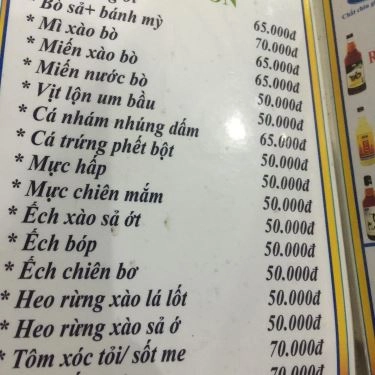Thực đơn- Quán Ăn Gỏi Cá Bà Mỳ