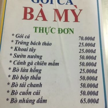 Thực đơn- Quán Ăn Gỏi Cá Bà Mỳ
