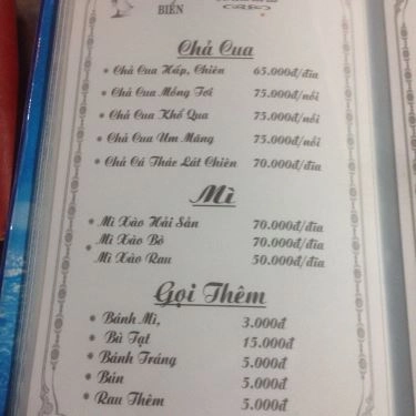 Thực đơn- Quán Ăn Gỏi Cá Bé Vân