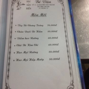 Thực đơn- Quán Ăn Gỏi Cá Bé Vân