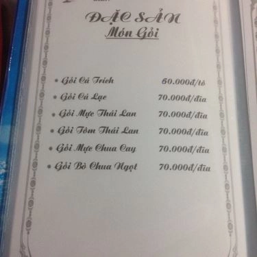 Thực đơn- Quán Ăn Gỏi Cá Bé Vân