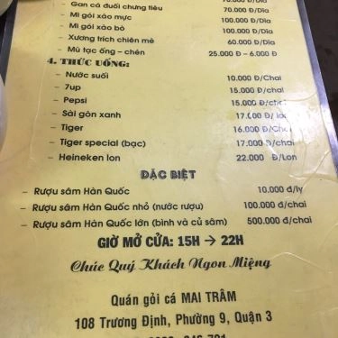 Thực đơn- Quán Ăn Gỏi Cá Mai Trâm