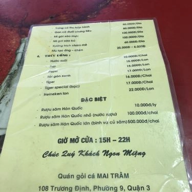 Thực đơn- Quán Ăn Gỏi Cá Mai Trâm