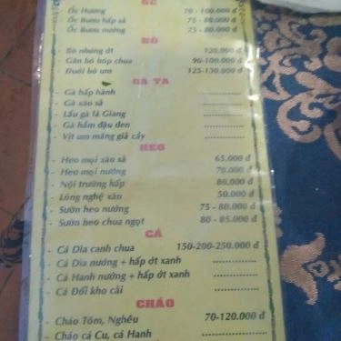 Thực đơn- Quán Ăn Gỏi Cá Thanh Hương - Hồ Tương