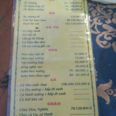 Thực đơn- Quán Ăn Gỏi Cá Thanh Hương - Hồ Tương