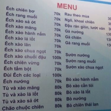 Thực đơn- Quán Ăn Hà Dũng - Lẩu Ếch