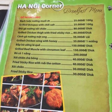 Thực đơn- Nhà Hàng Hà Nội Corner - Hương Vị Hà Nội