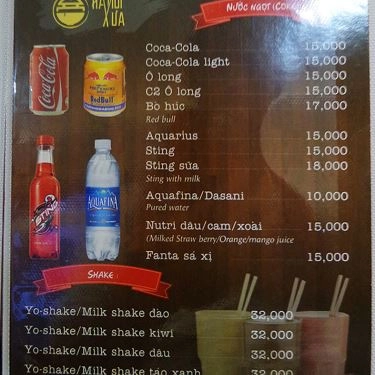 Thực đơn- Quán Ăn Hà Nội Xưa - Hoàng Sa