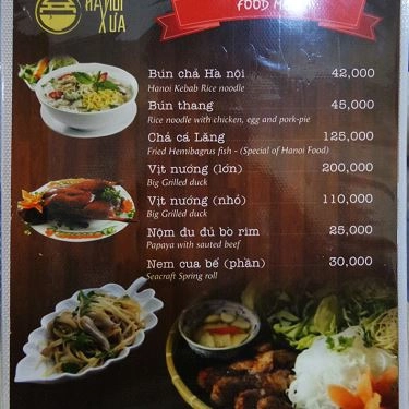 Thực đơn- Quán Ăn Hà Nội Xưa - Hoàng Sa
