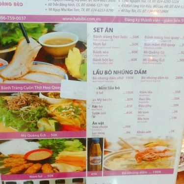 Thực đơn- Quán Ăn Habibi Hoàng Bèo - Bánh Tráng Cuốn Thịt Heo - Duy Tân