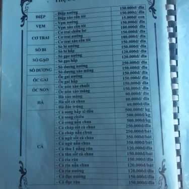 Thực đơn- Quán Ăn Hải Âu Quán - Hải Sản
