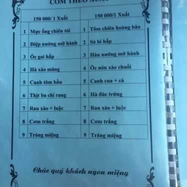 Thực đơn- Quán Ăn Hải Âu Quán - Hải Sản