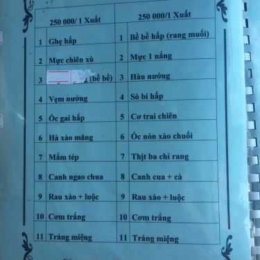 Thực đơn- Quán Ăn Hải Âu Quán - Hải Sản