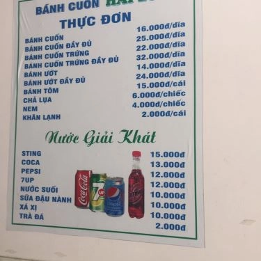 Thực đơn- Quán Ăn Hai Lúa - Quán Bánh Cuốn