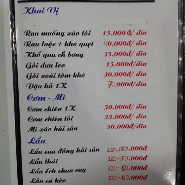 Thực đơn- Quán Ăn Hải Sản 1K
