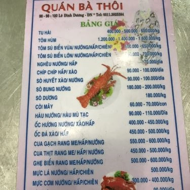 Thực đơn- Quán Ăn Hải Sản Bà Thôi - Lê Đình Dương