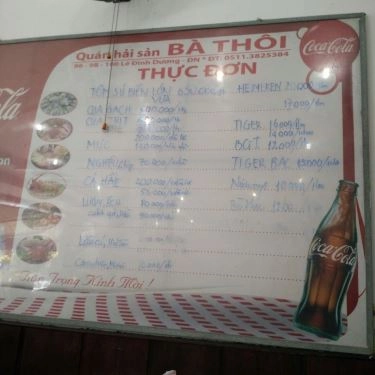 Thực đơn- Quán Ăn Hải Sản Bà Thôi - Lê Đình Dương